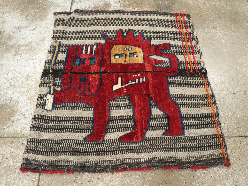 Vintage Persian Pictorial Souf Flatweave Kilim Throw Rug, No.28420 - Gss