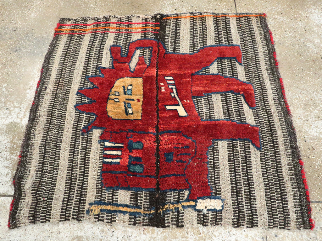 Vintage Persian Pictorial Souf Flatweave Kilim Throw Rug, No.28420 - Gss