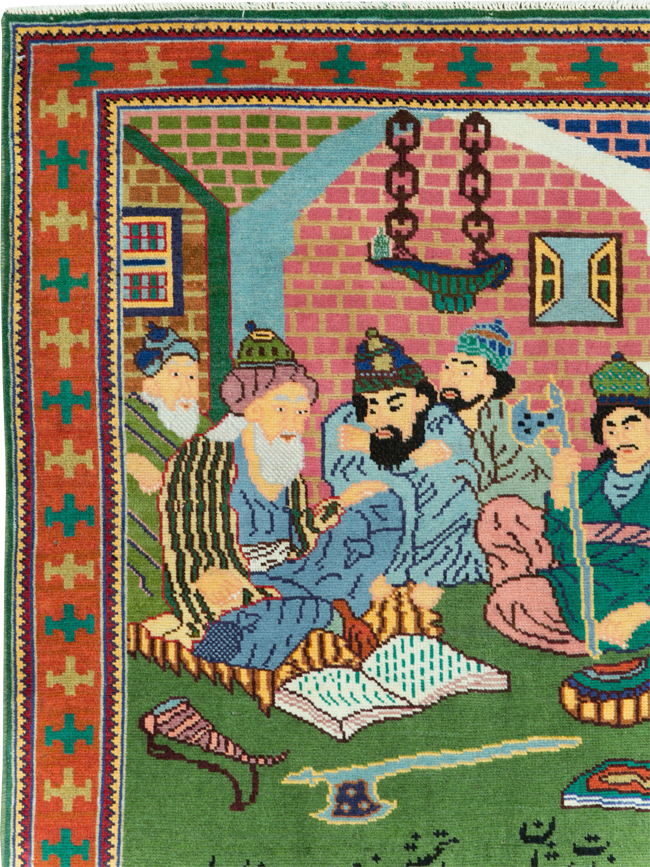 Vintage Persian Tabriz Pictorial Rug, No.28431 - Gss