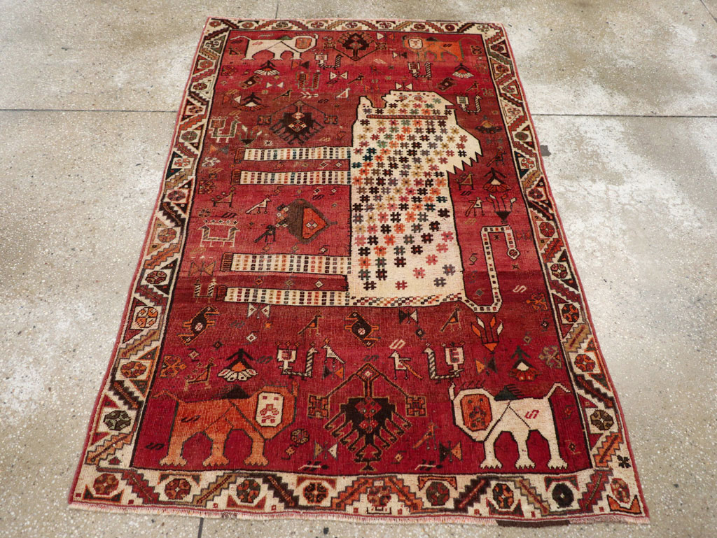 Vintage Persian Qashqai Pictorial Throw Rug, No.28434 - Gss