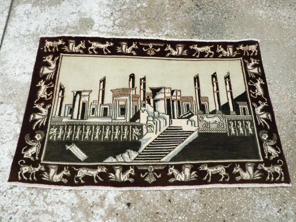 Vintage Persian Tabriz Pictorial Rug, No.28438 - Gss