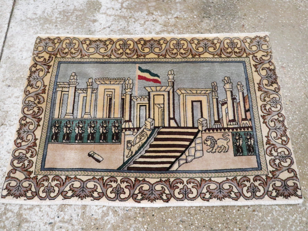 Vintage Persian Tabriz Pictorial Rug, No.28439 - Gss