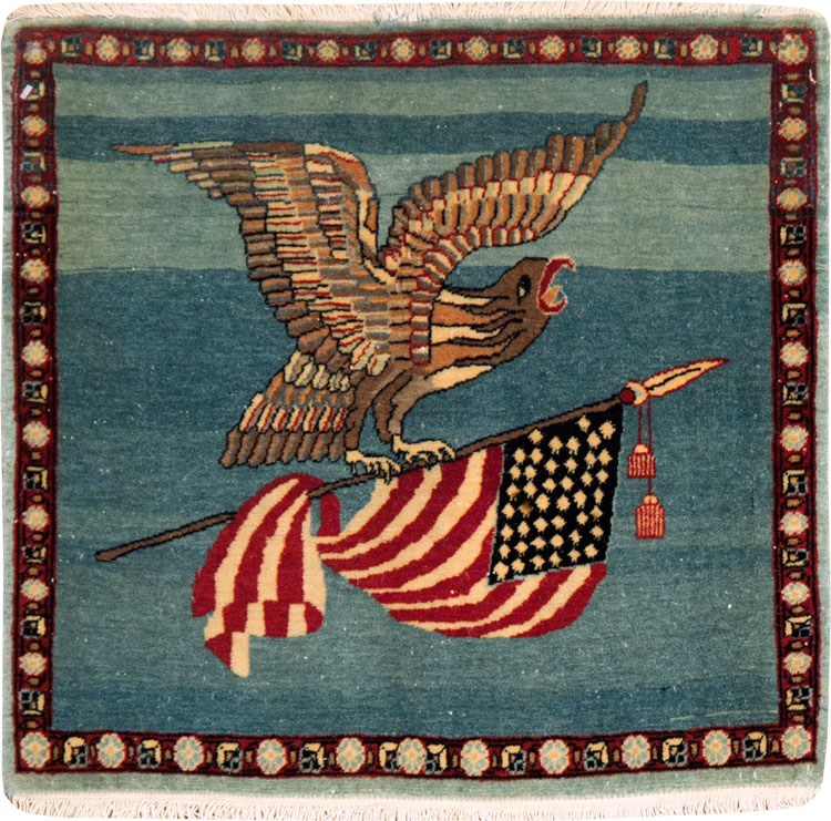 Antique Persian Kashan Flag Pictorial Rug, No.28460 - Gss