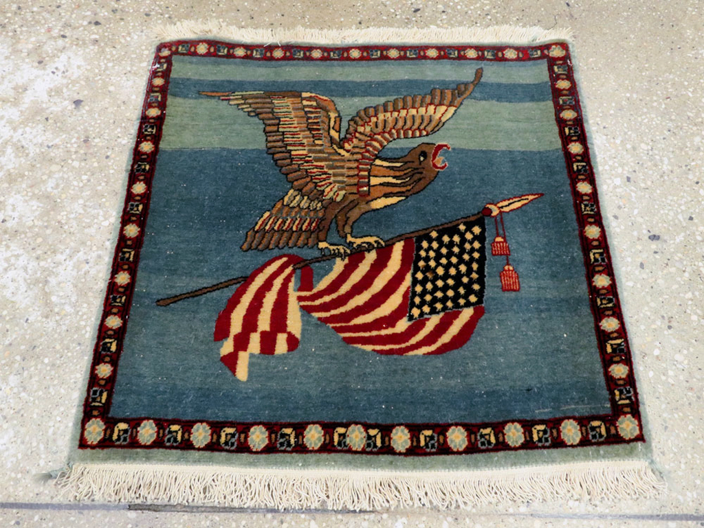 Antique Persian Kashan Flag Pictorial Rug, No.28460 - Gss