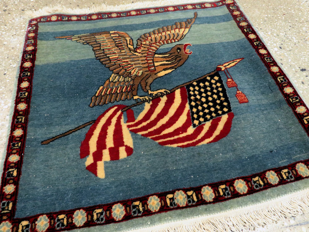Antique Persian Kashan Flag Pictorial Rug, No.28460 - Gss