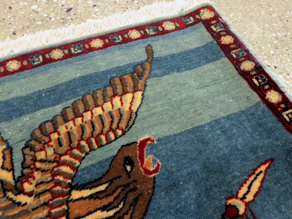 Antique Persian Kashan Flag Pictorial Rug, No.28460 - Gss