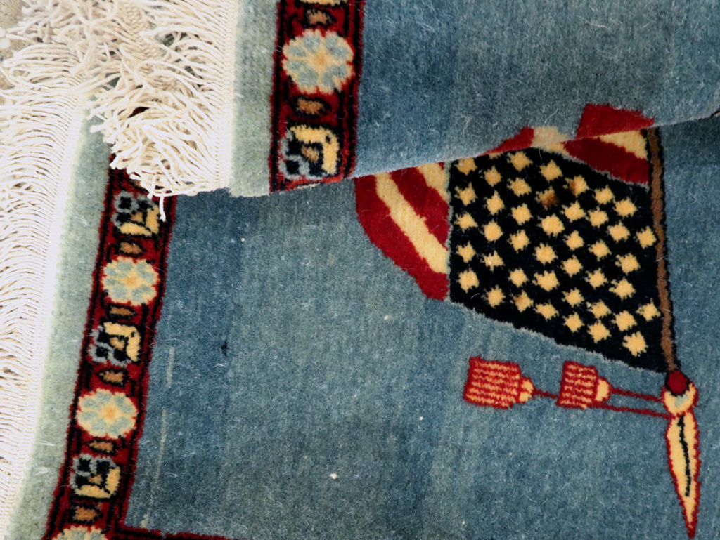 Antique Persian Kashan Flag Pictorial Rug, No.28460 - Gss