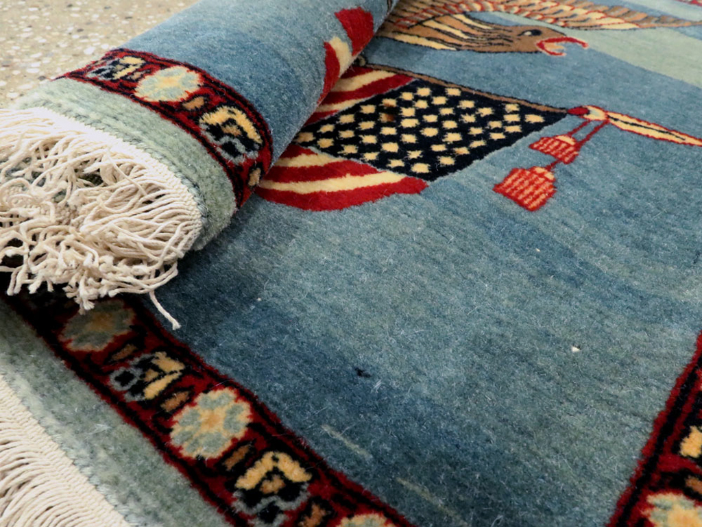 Antique Persian Kashan Flag Pictorial Rug, No.28460 - Gss