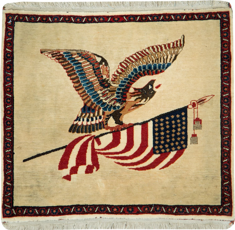 Antique Persian Kashan Flag Pictorial Rug, No.28461 - Gss