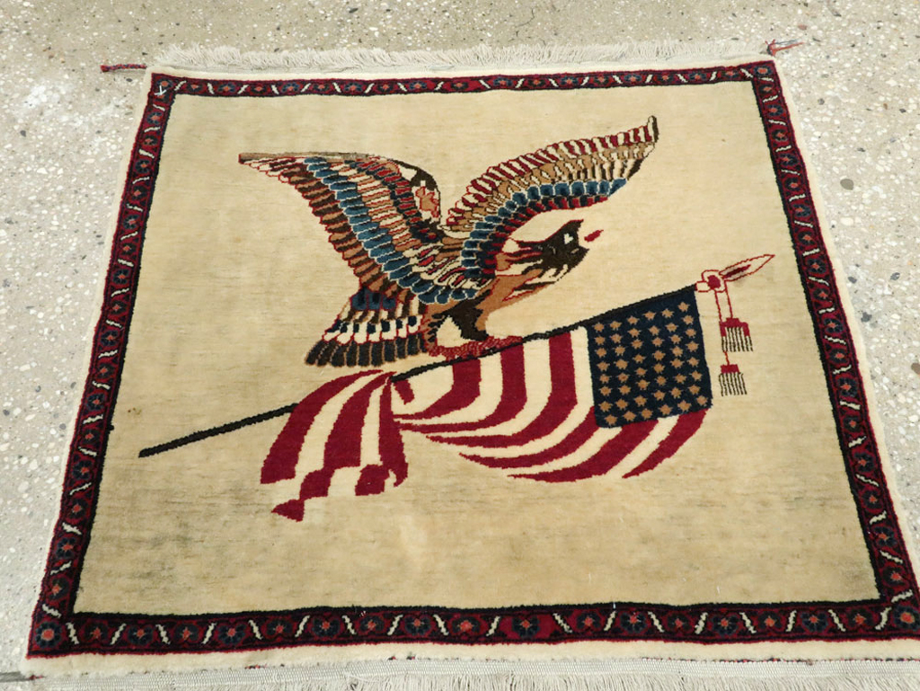 Antique Persian Kashan Flag Pictorial Rug, No.28461 - Gss