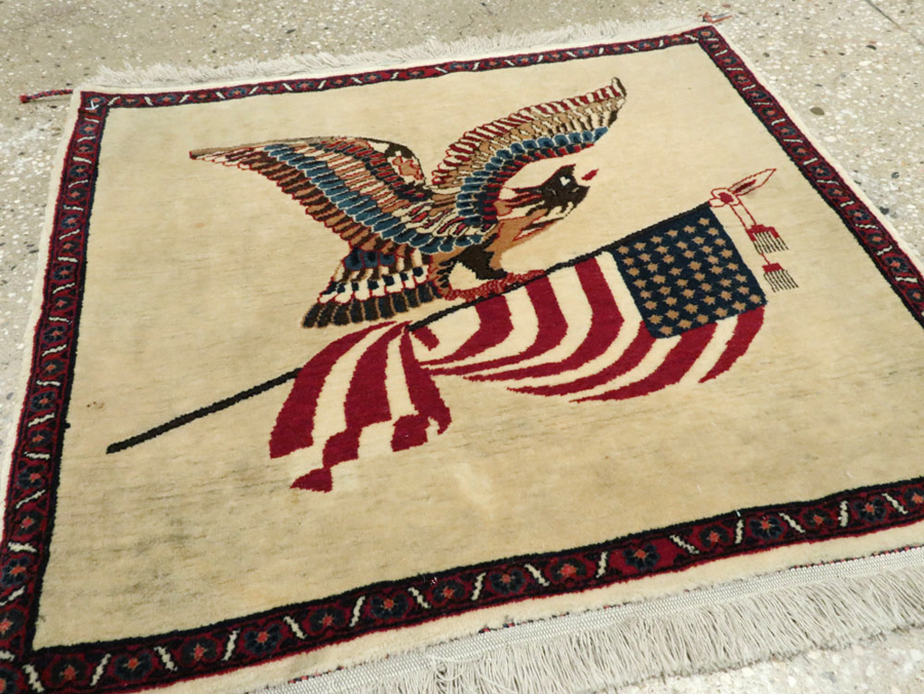 Antique Persian Kashan Flag Pictorial Rug, No.28461 - Gss