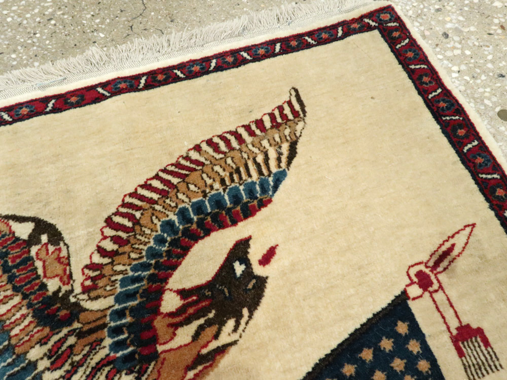 Antique Persian Kashan Flag Pictorial Rug, No.28461 - Gss