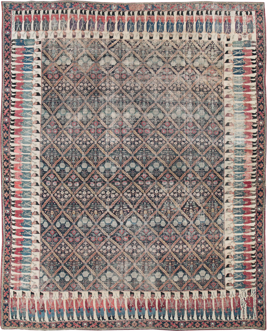 19th Century Antique Persian Joshegan Pictorial Large Carpet, No.28464 - Gss