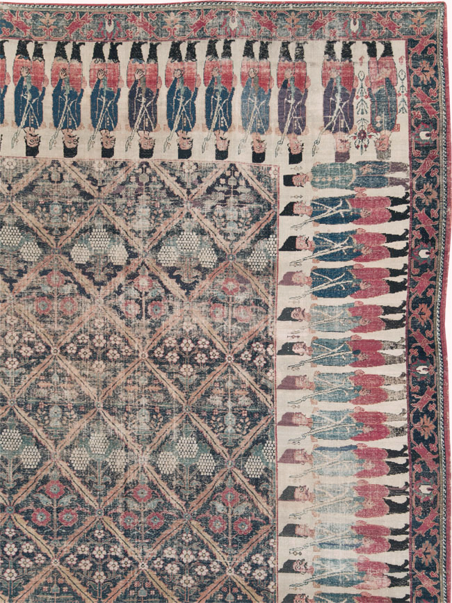 19th Century Antique Persian Joshegan Pictorial Large Carpet, No.28464 - Gss