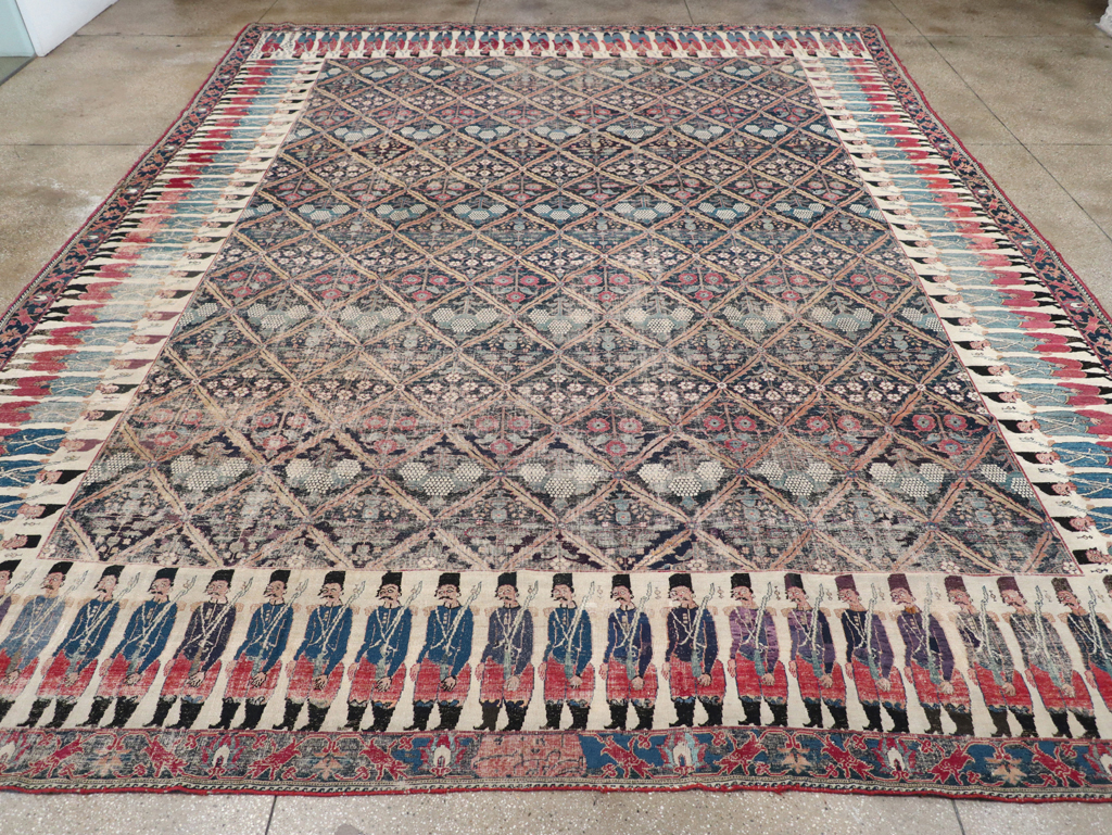 19th Century Antique Persian Joshegan Pictorial Large Carpet, No.28464 - Gss