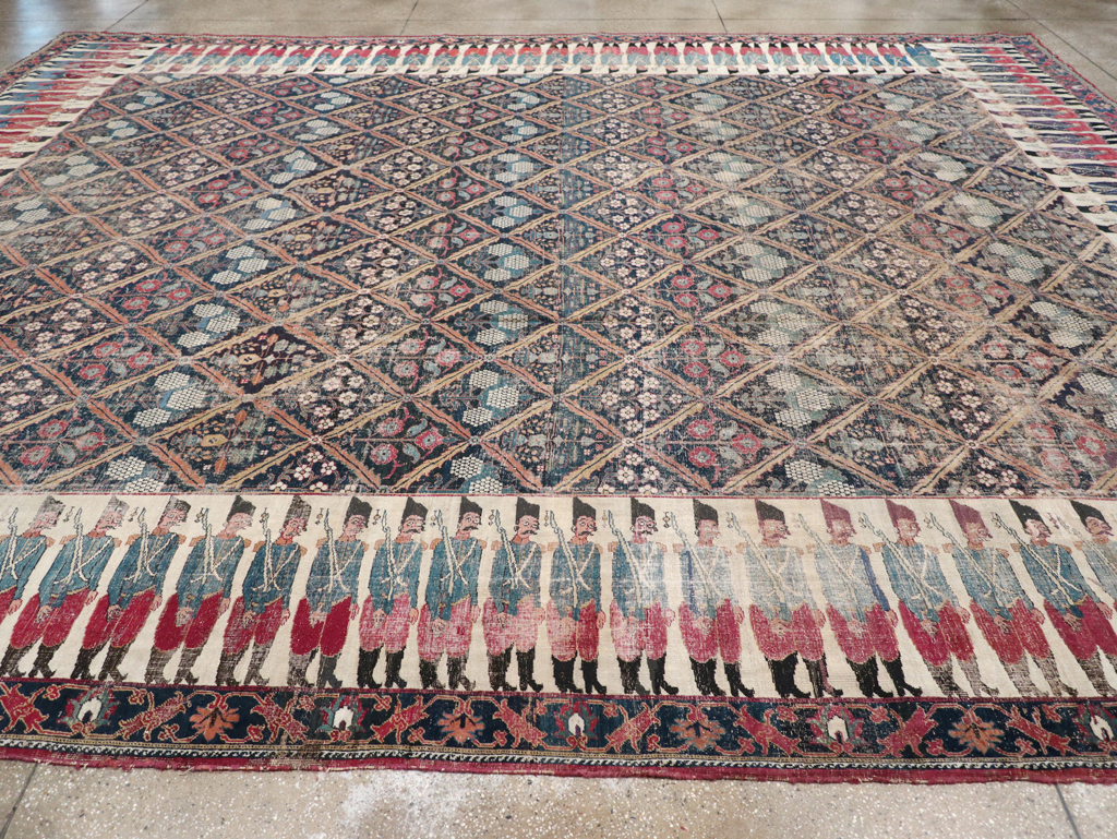 19th Century Antique Persian Joshegan Pictorial Large Carpet, No.28464 - Gss