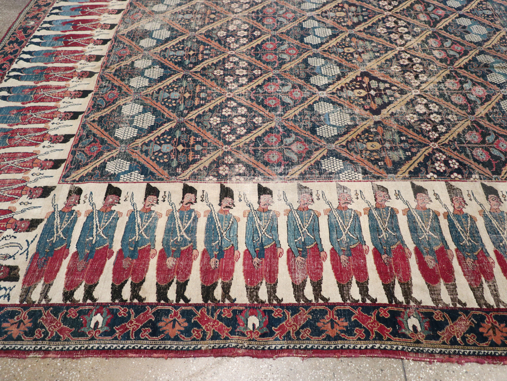19th Century Antique Persian Joshegan Pictorial Large Carpet, No.28464 - Gss