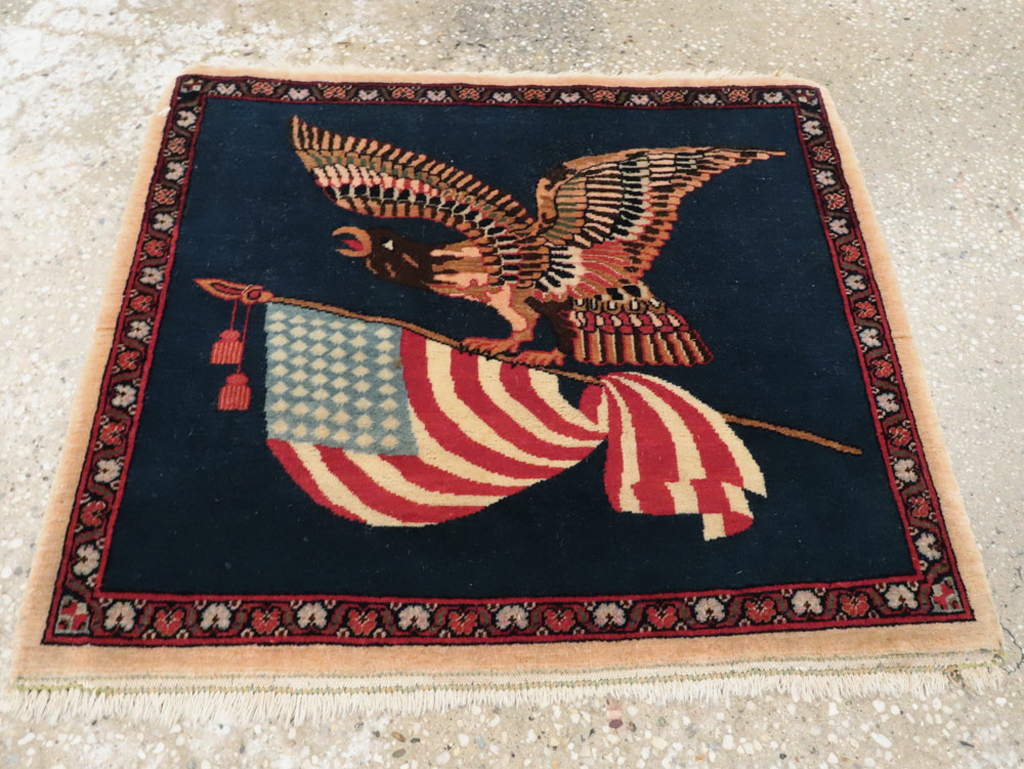 Vintage Persian Kashan Flag Pictorial Rug, No.28467 - Gss