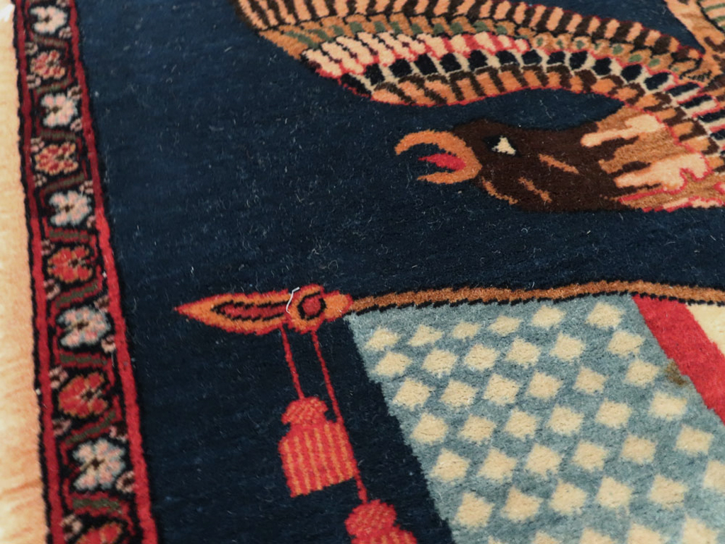 Vintage Persian Kashan Flag Pictorial Rug, No.28467 - Gss