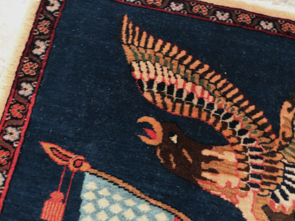 Vintage Persian Kashan Flag Pictorial Rug, No.28467 - Gss