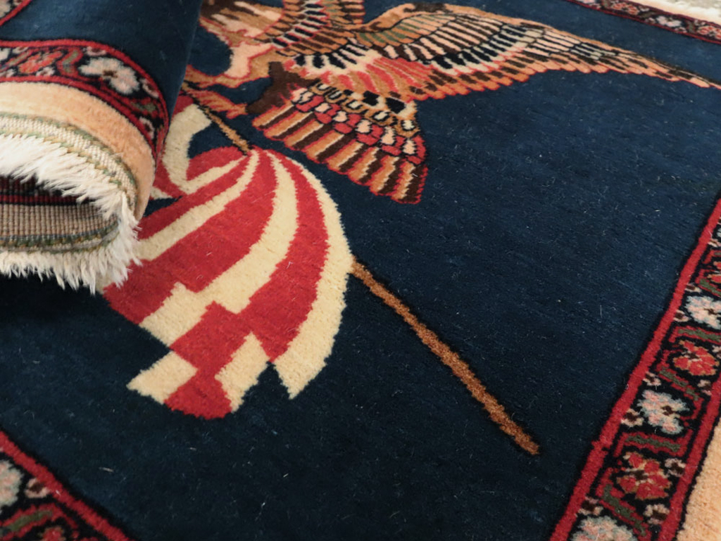 Vintage Persian Kashan Flag Pictorial Rug, No.28467 - Gss