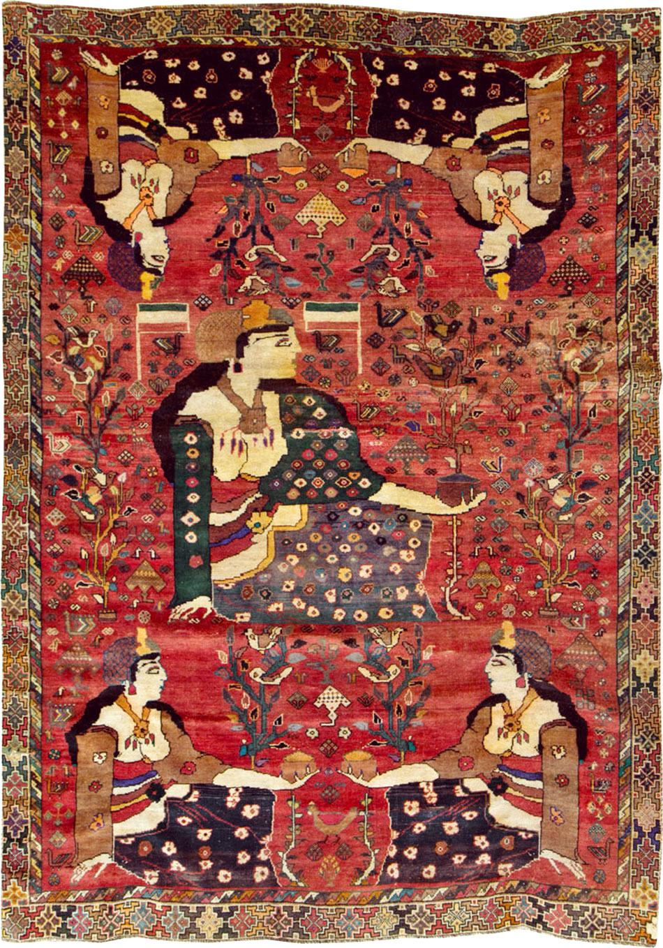 Vintage Persian Shiraz Pictorial Accent Carpet, No.28873 - Gss