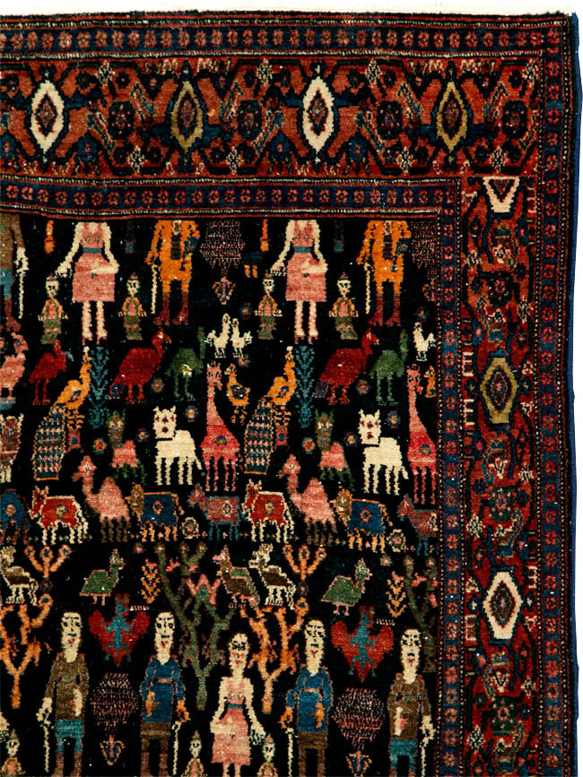 Antique Persian Senneh Malayer Pictorial Rug, No.28880 - Gss