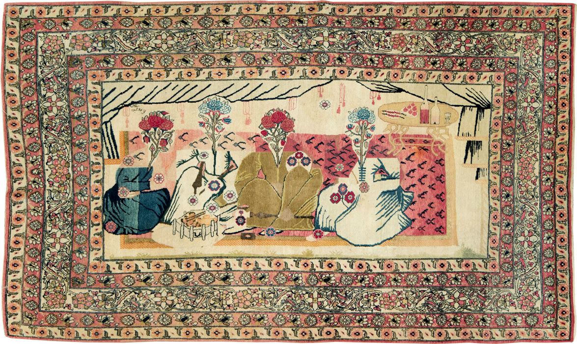 Antique Persian Lavar Kerman Pictorial Rug, No.28884 - Gss