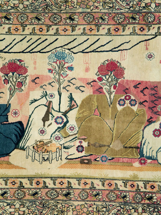 Antique Persian Lavar Kerman Pictorial Rug, No.28884 - Gss