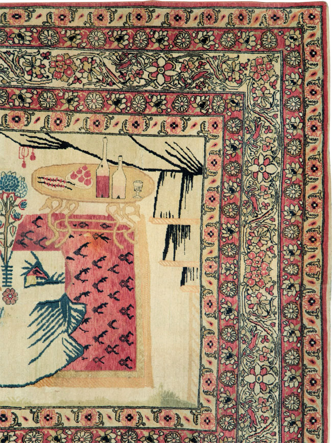 Antique Persian Lavar Kerman Pictorial Rug, No.28884 - Gss