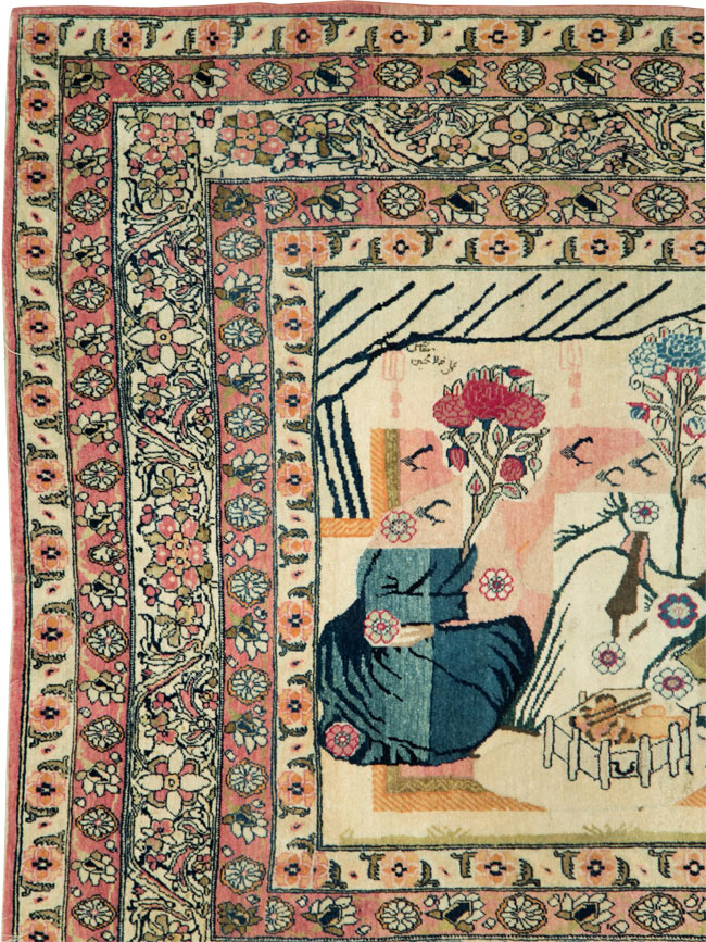 Antique Persian Lavar Kerman Pictorial Rug, No.28884 - Gss