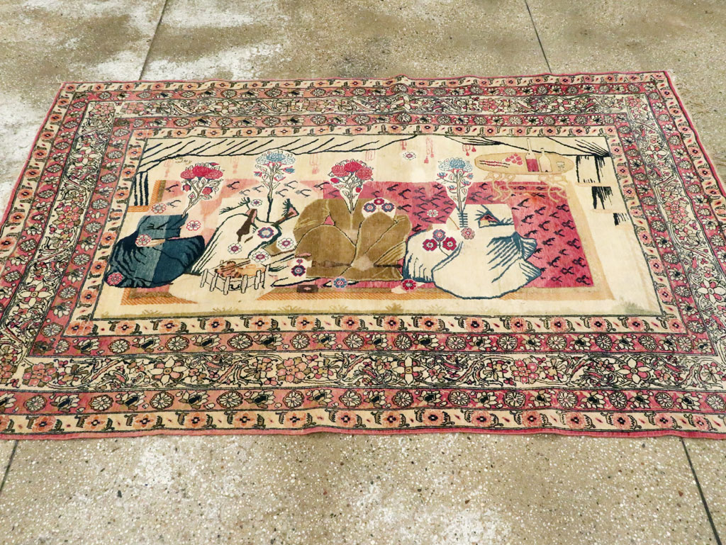 Antique Persian Lavar Kerman Pictorial Rug, No.28884 - Gss