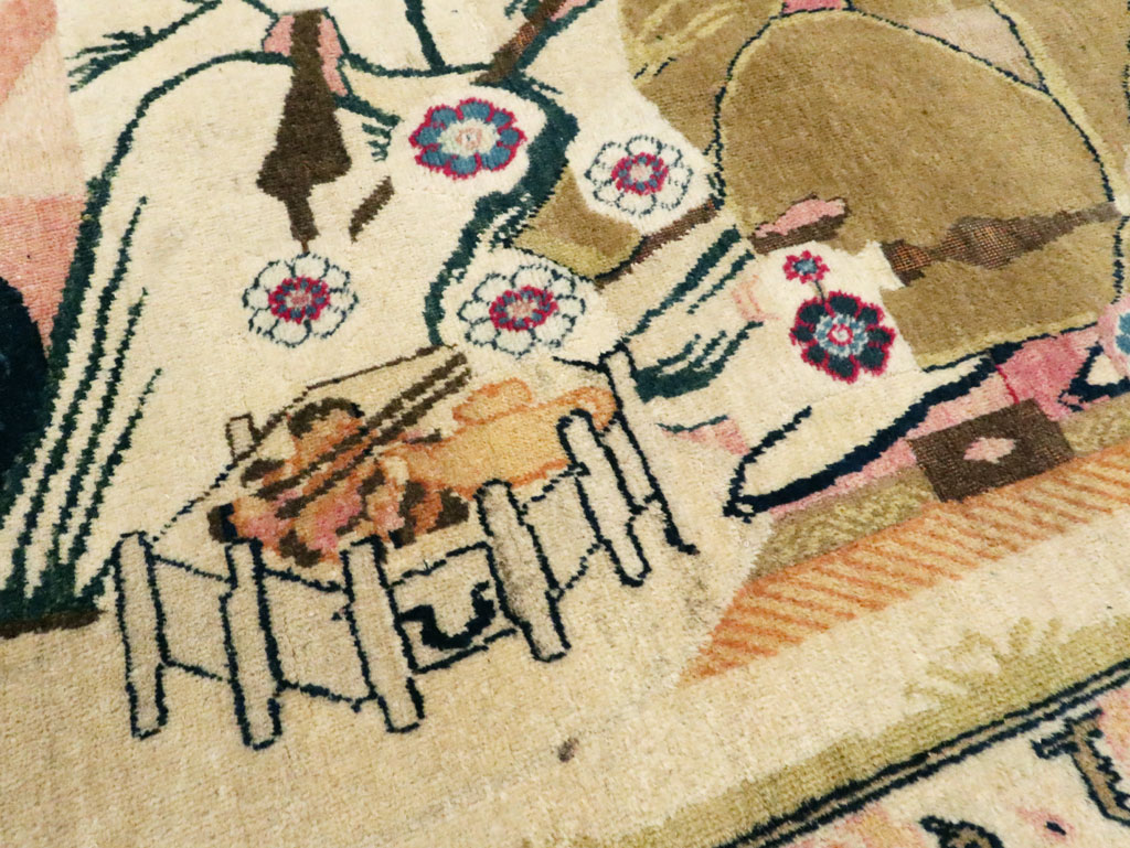 Antique Persian Lavar Kerman Pictorial Rug, No.28884 - Gss