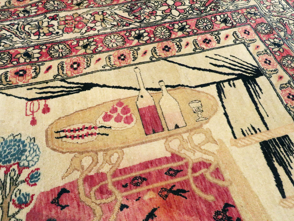 Antique Persian Lavar Kerman Pictorial Rug, No.28884 - Gss