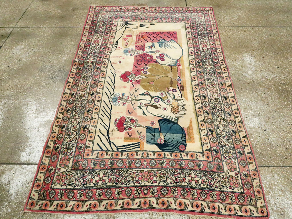 Antique Persian Lavar Kerman Pictorial Rug, No.28884 - Gss