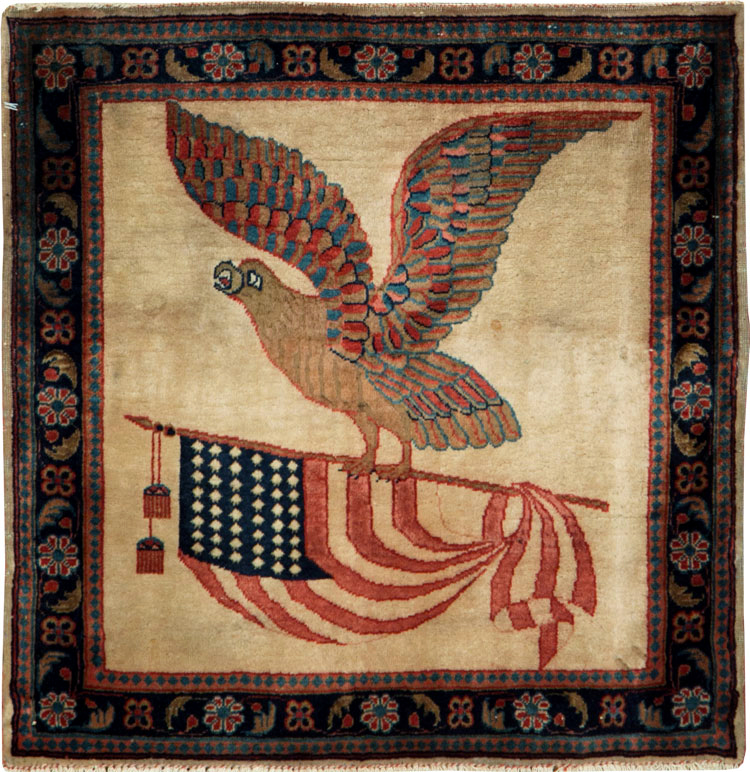 Antique Persian Kashan Flag Pictorial Rug, No.28889 - Gss