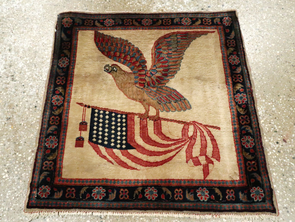 Antique Persian Kashan Flag Pictorial Rug, No.28889 - Gss