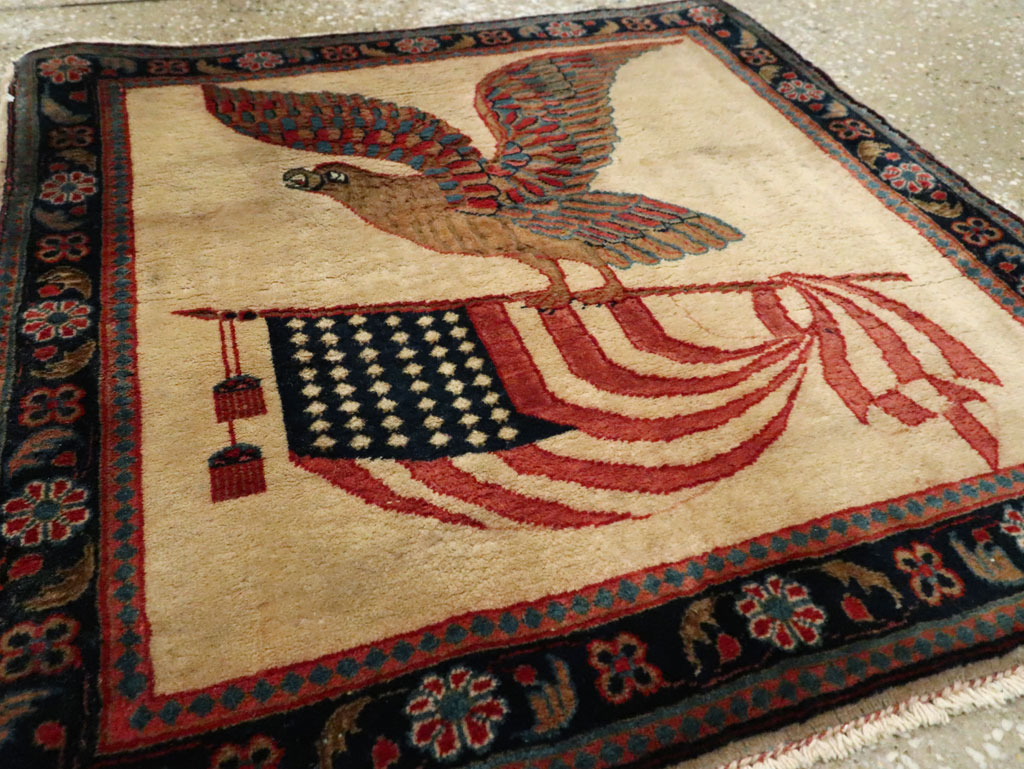 Antique Persian Kashan Flag Pictorial Rug, No.28889 - Gss