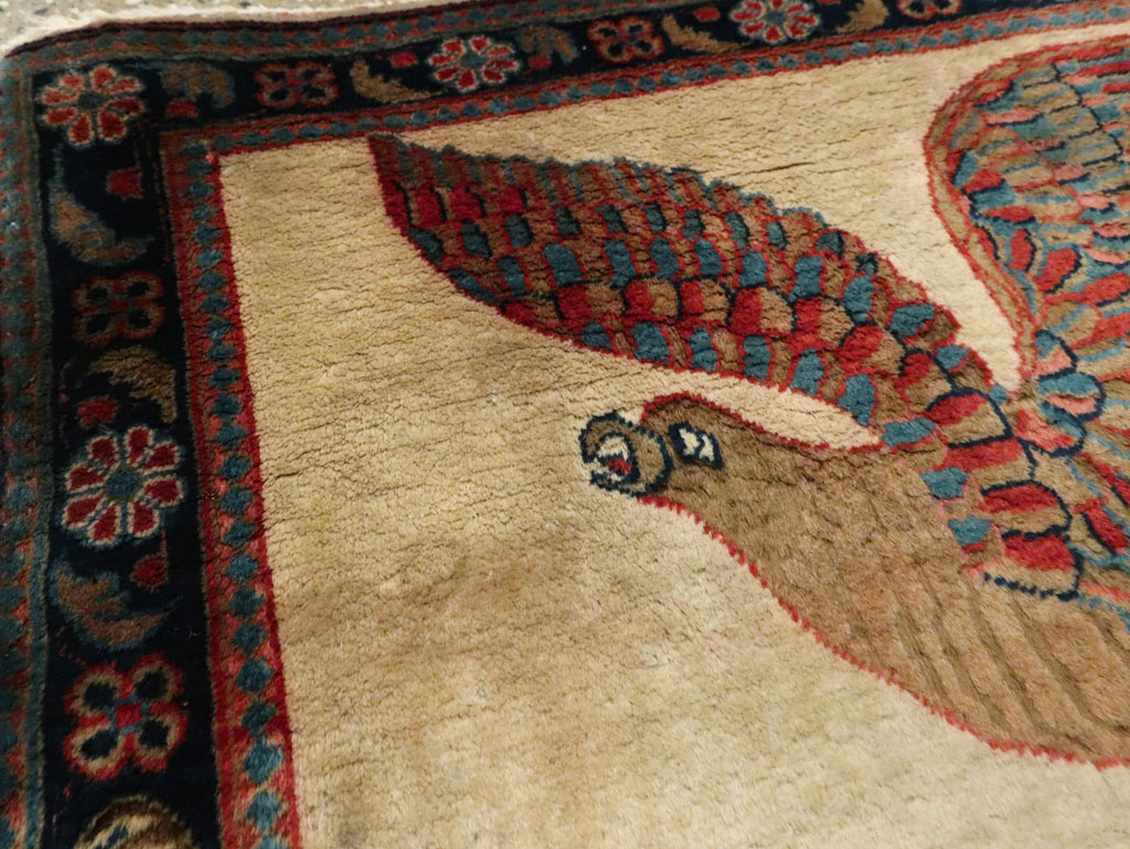 Antique Persian Kashan Flag Pictorial Rug, No.28889 - Gss