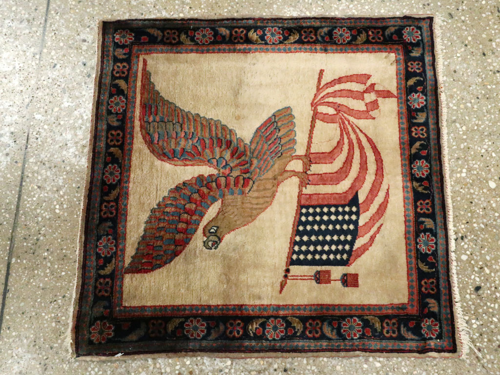 Antique Persian Kashan Flag Pictorial Rug, No.28889 - Gss