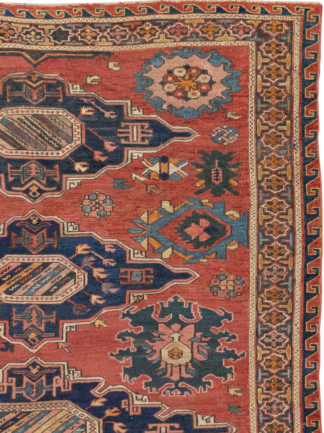 Antique Russian Soumak Square Throw Rug, No.28893 - Gss