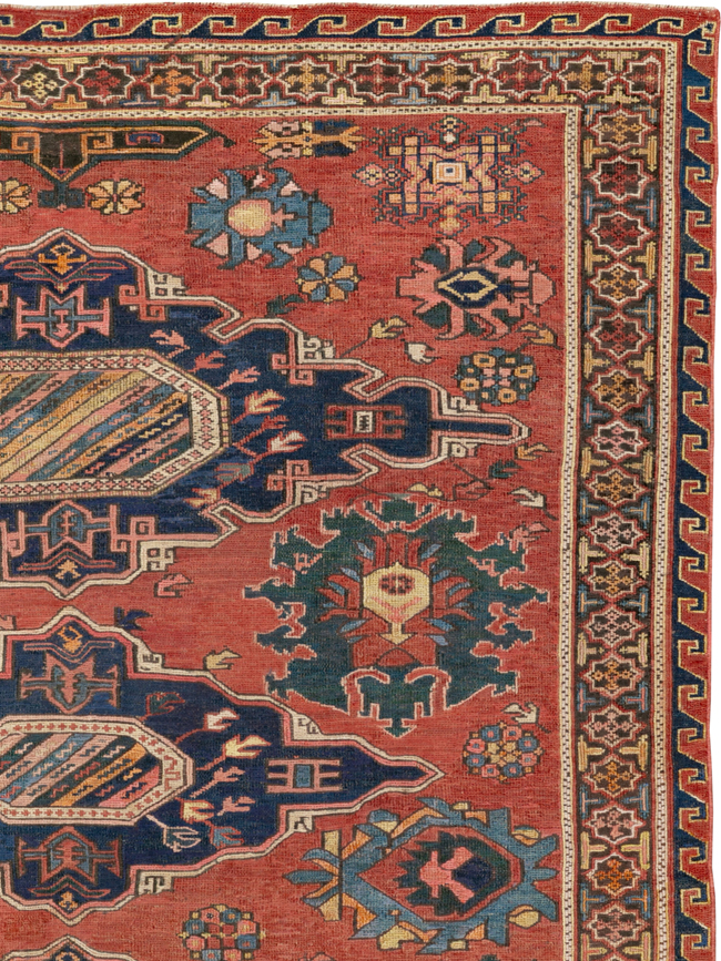 Antique Russian Soumak Square Throw Rug, No.28893 - Gss