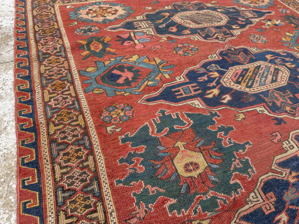 Antique Russian Soumak Square Throw Rug, No.28893 - Gss