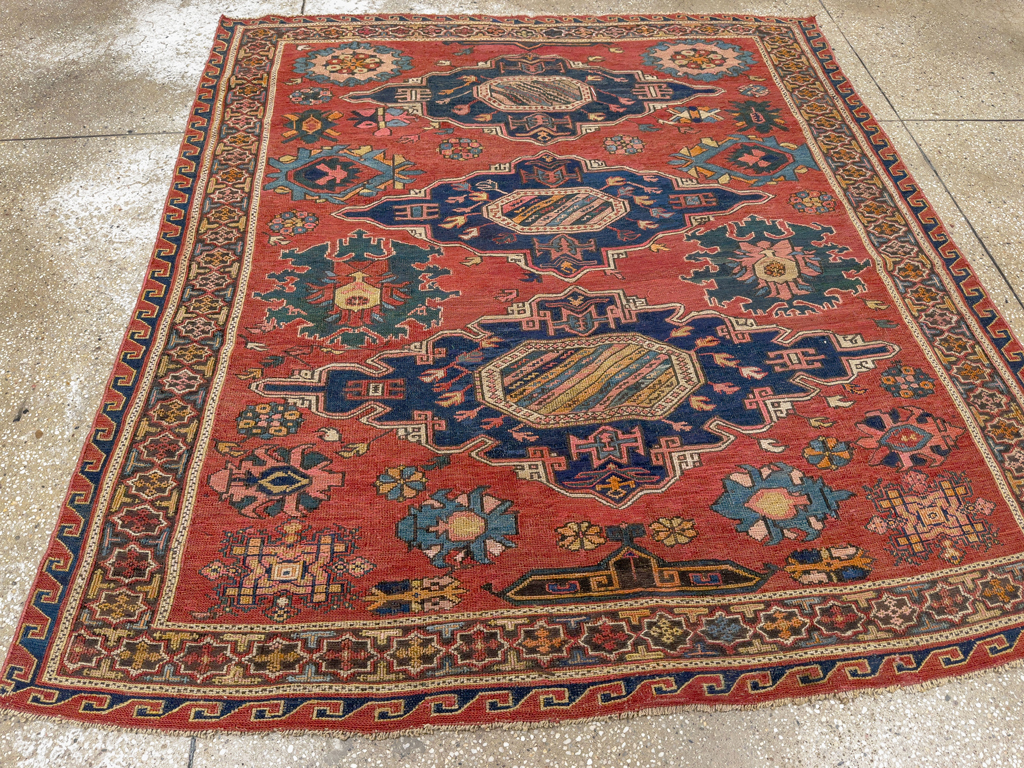 Antique Russian Soumak Square Throw Rug, No.28893 - Gss
