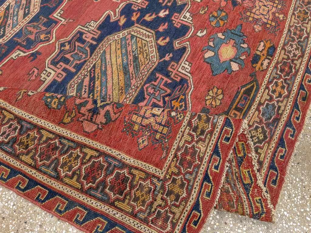 Antique Russian Soumak Square Throw Rug, No.28893 - Gss