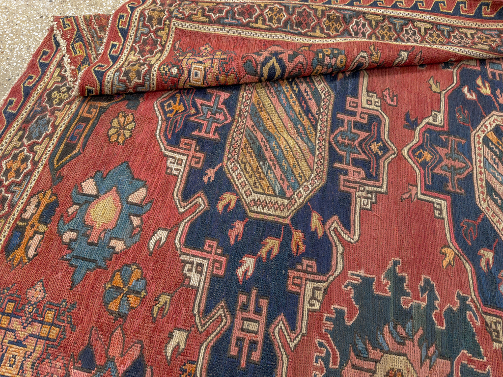 Antique Russian Soumak Square Throw Rug, No.28893 - Gss