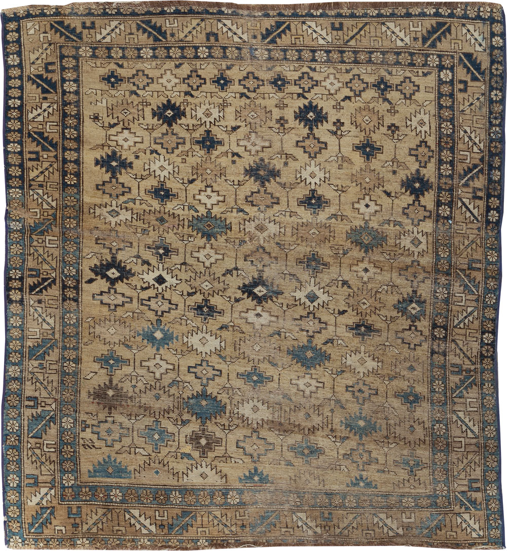 Distressed Antique Caucasian Shirvan Square Accent Rug, No.28894 - Gss