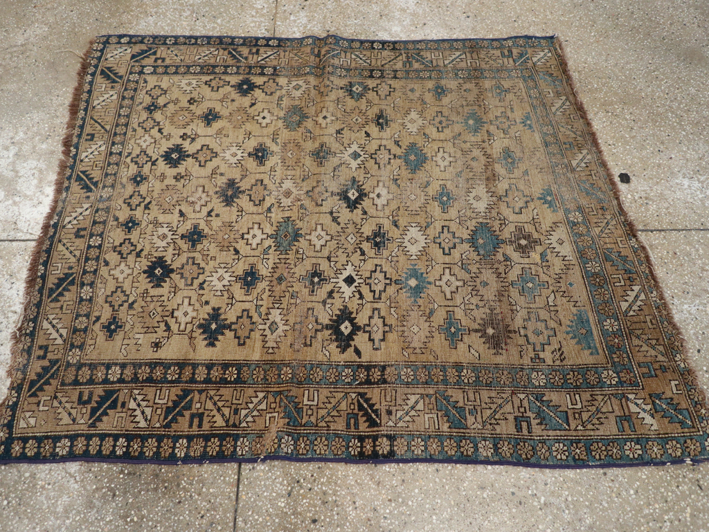 Distressed Antique Caucasian Shirvan Square Accent Rug, No.28894 - Gss