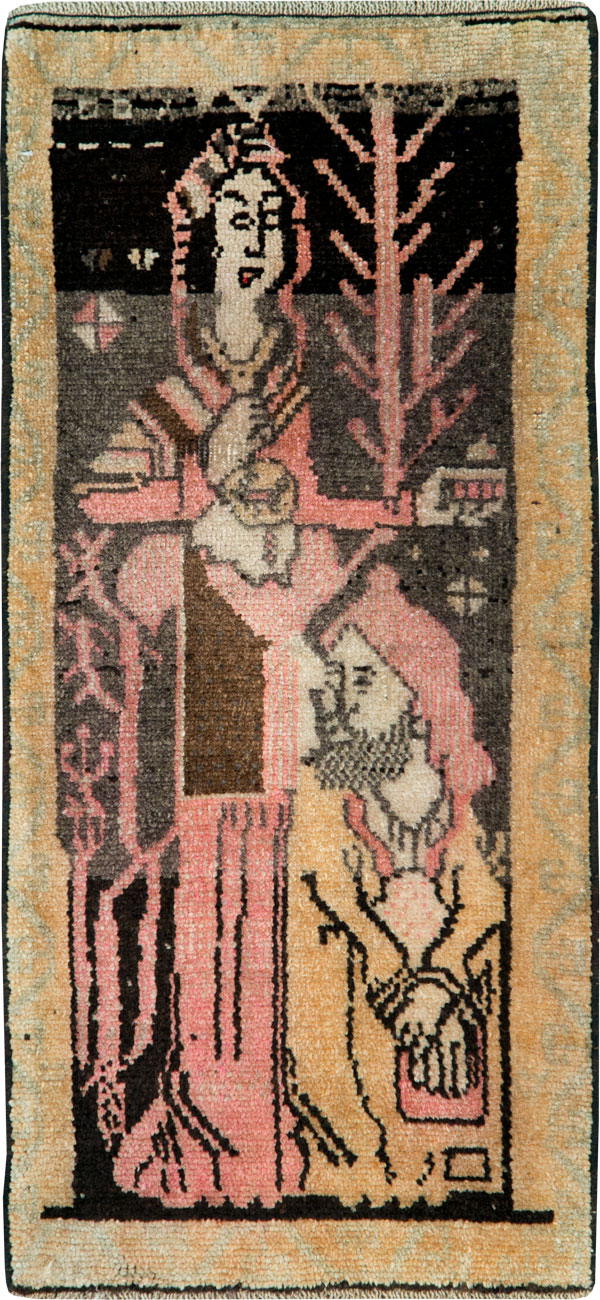 Vintage Turkish Pictorial Anatolian Throw Rug, No.28909 - Gss