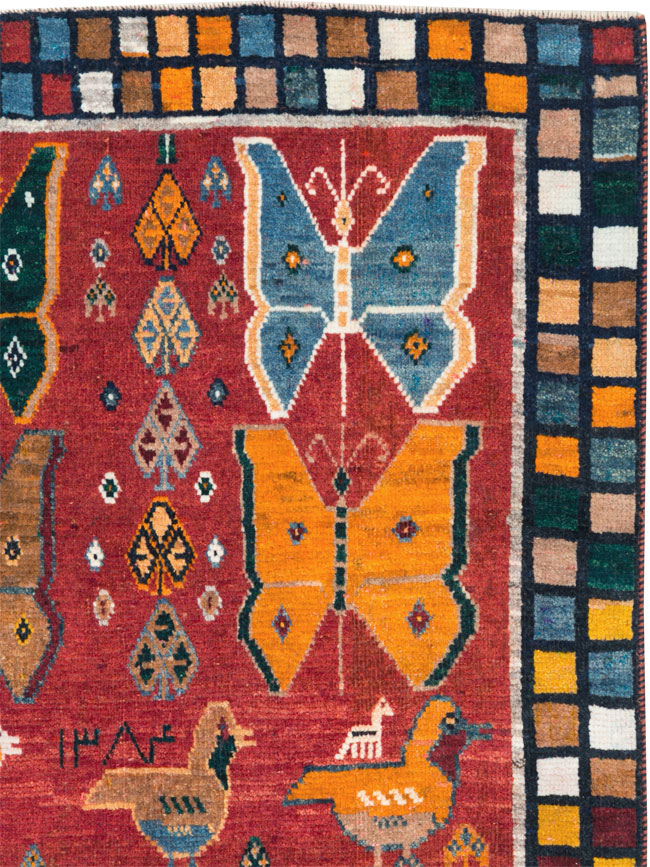 Vintage Persian Pictorial Gabbeh Throw Rug, No.28914 - Gss